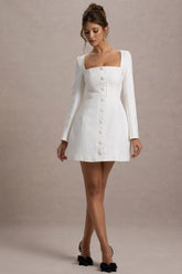 White Tailored Square-Neck Mini Dress